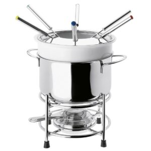 BEKA Fondue Set 'Roma' Inhalt: 6 x farbig markierte Fonduegabeln, 1 x Fonduetopf, 1 x Porzellantopf, 1 x Spritzschutz, 1 x Rechaud, 1 x Pastenbrenner (leer)