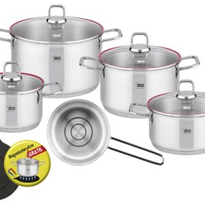 ELO Topfset 'Excellent' 6-teilig Inhalt: 1 x Bratentopf Ø 20 cm, je 1 x Fleischtopf Ø 16, 20 und 24 cm, 1x Stielkasserolle Ø 16 cm, Gratis Magnetuntersetzer