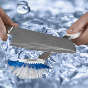 Brossa Nova +1 Hybrid-Spülbürste, KÜCHENMESSER SCHÄRFT MAN NASS  -  AM BESTEN GLEICH BEIM SPÜLEN